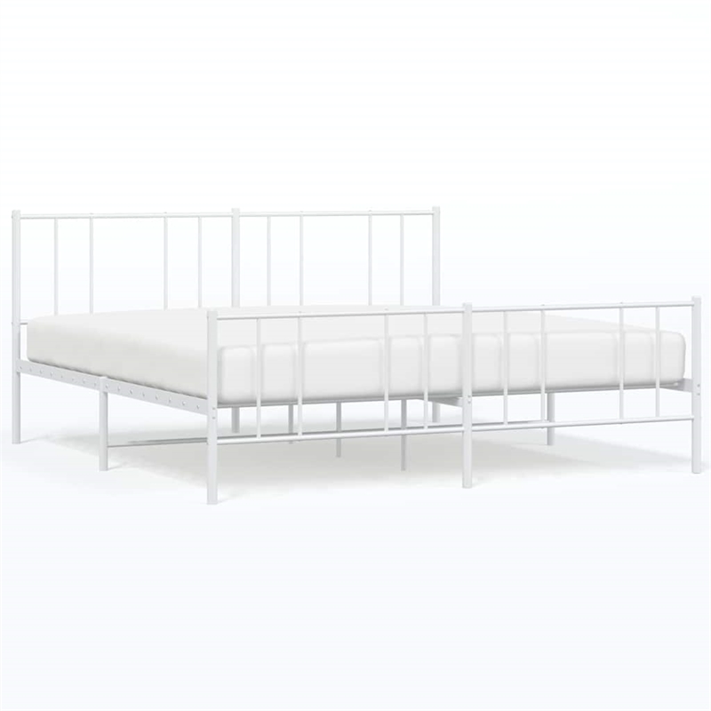 Bowery Hill Contemporary 72x84 Powder-Coated Steel Bed Frame in White