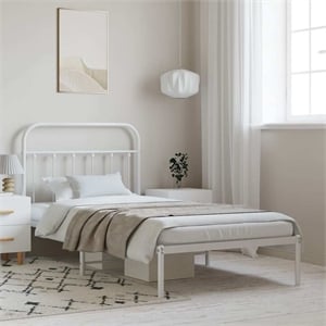 Bowery Hill Rectangular Powder-Coated Steel Twin Bed Frame in White