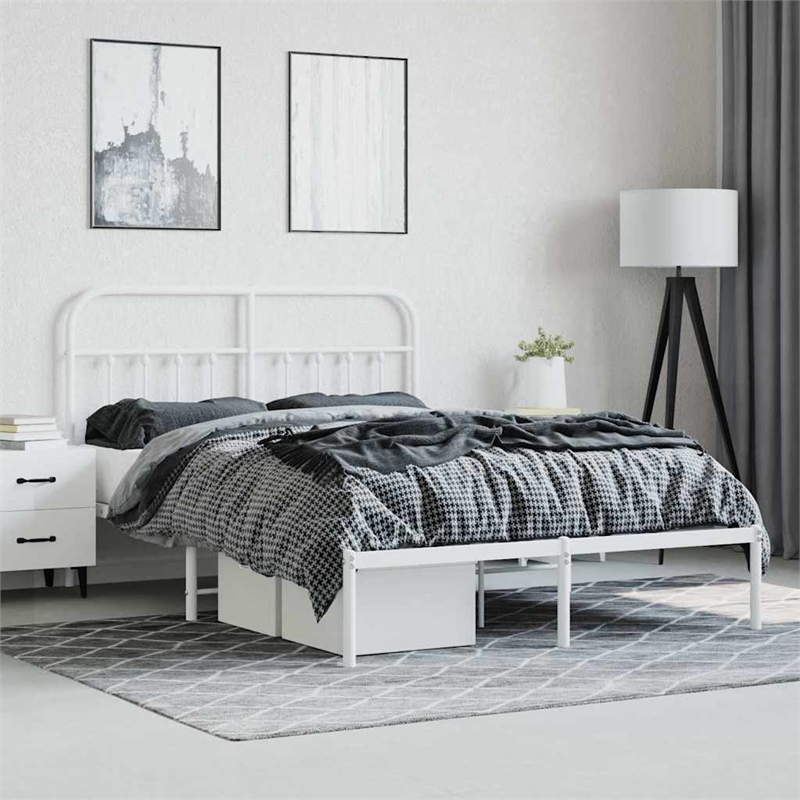 Bowery Hill Powder-Coated Steel King Size Bed Frame in White