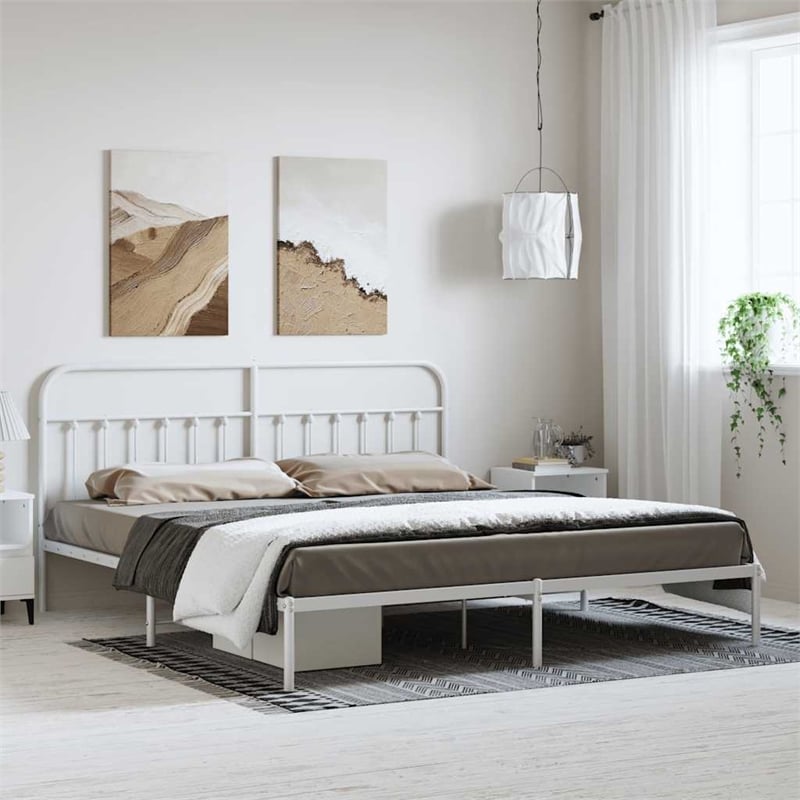 Bowery Hill 76 in x 80 Powder-Coated Steel Bed Frame in White