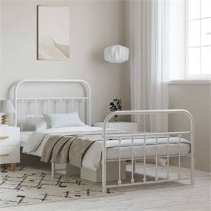 Bowery Hill Rectangular Powder-Coated Steel Twin Bed Frame in White