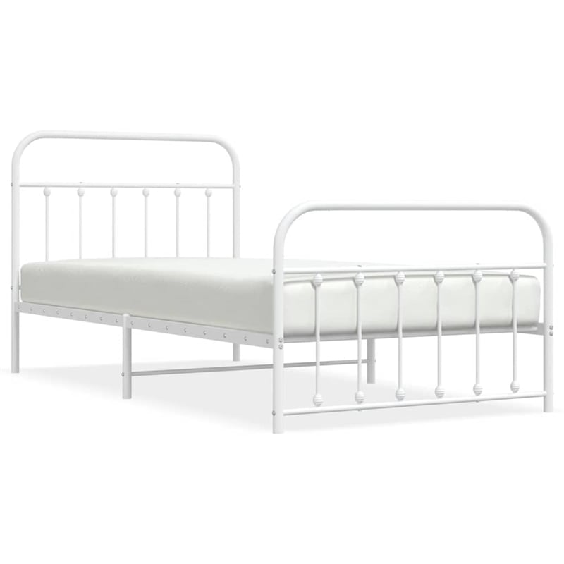 Bowery Hill Contemporary Powder-Coated Steel Single Bed Frame in White