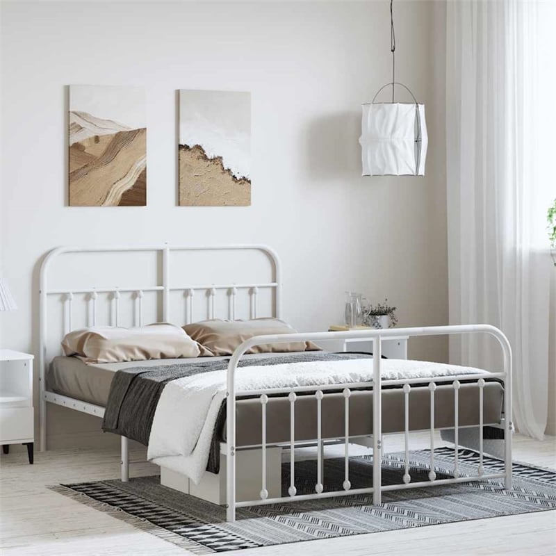 Bowery Hill Contemporary 59 x 79 Steel Durable Bed Frame in White