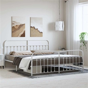 Bowery Hill Rectangular Powder-Coated Steel Full Bed Frame in White