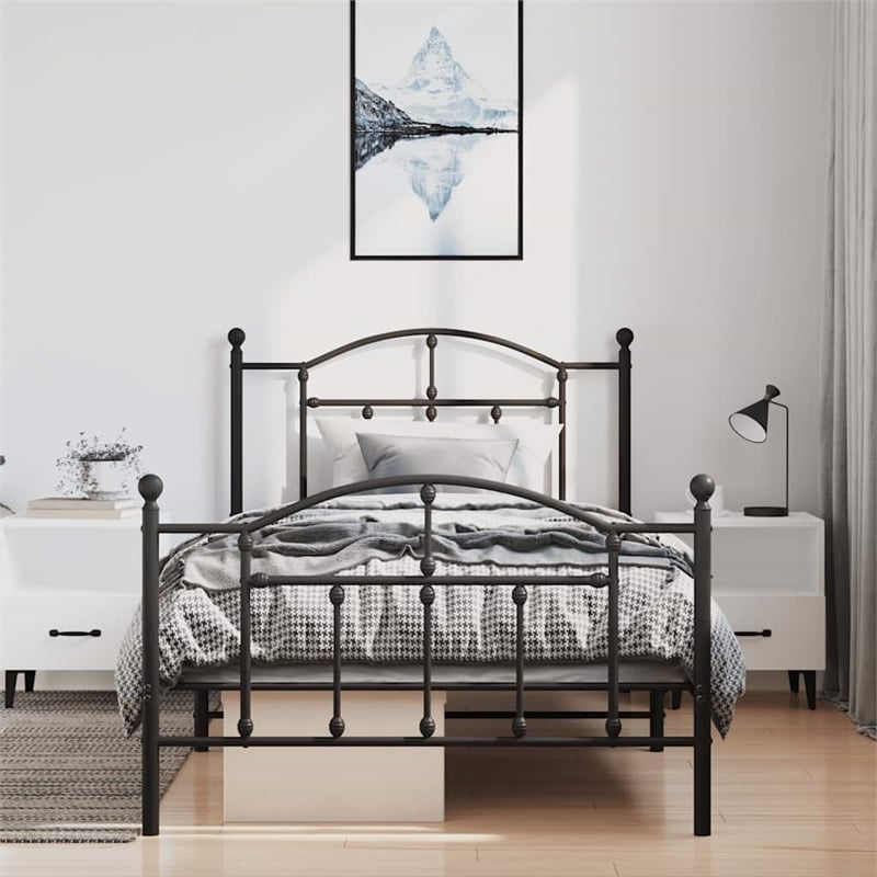 Bowery Hill Contemporary Powder-Coated Steel Twin Bed Frame in Black