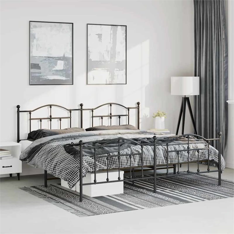 Bowery Hill Powder-Coated Steel King/Double Bed Frame in Black
