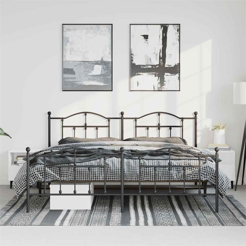Bowery Hill Powder-Coated Steel King/Double Bed Frame in Black