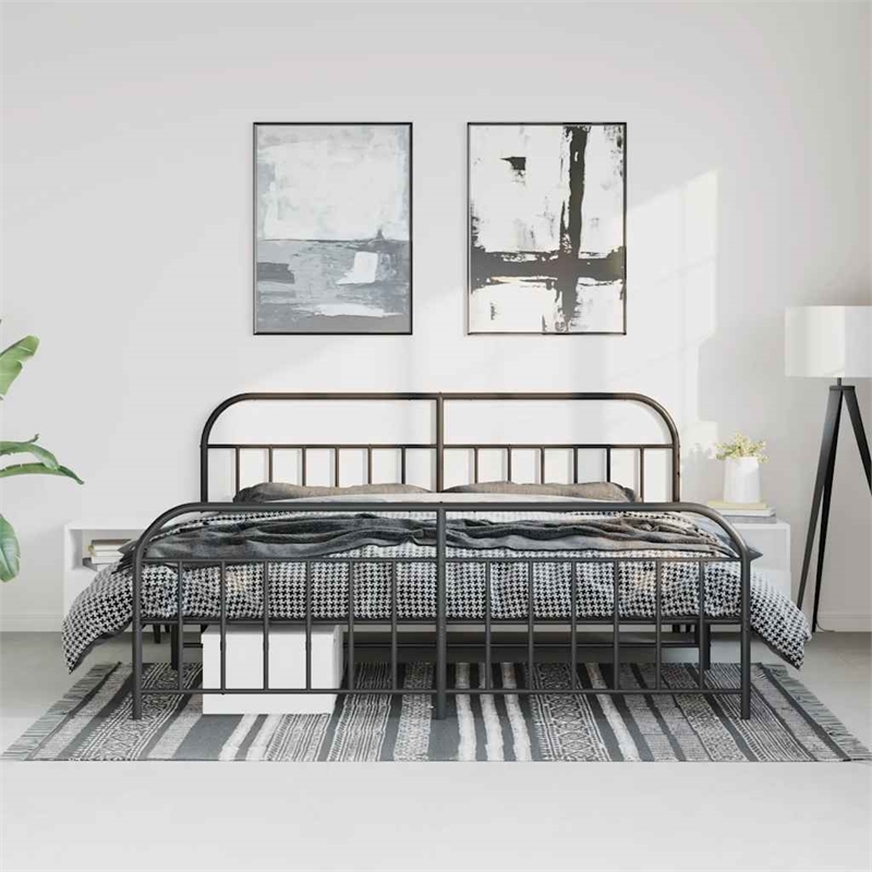 Bowery Hill Rectangular Powder-Coated Steel Full Bed Frame in Black