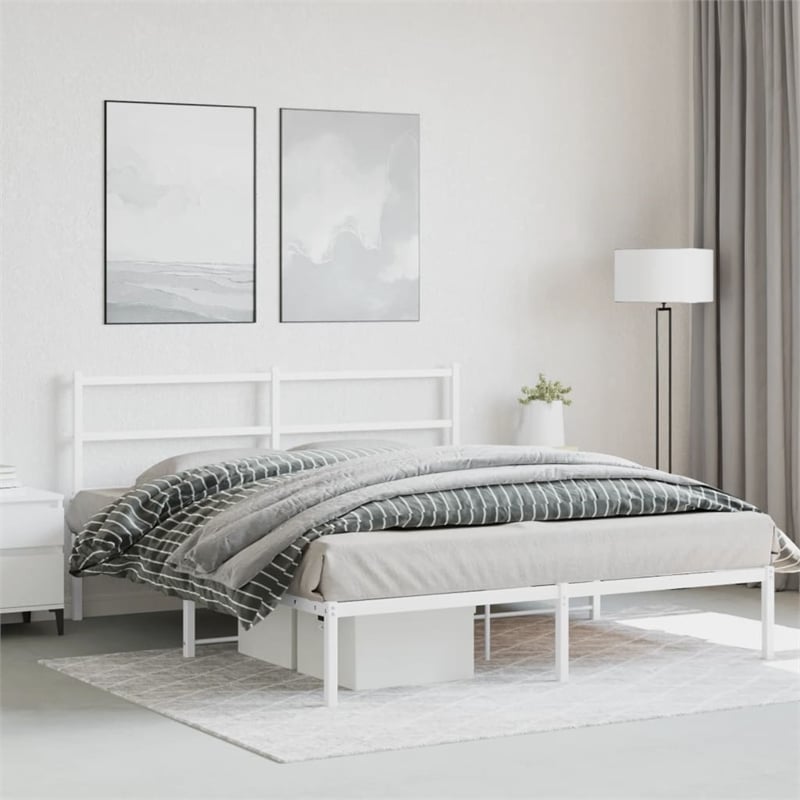 Bowery Hill Powder-Coated Steel King Size Bed Frame in White