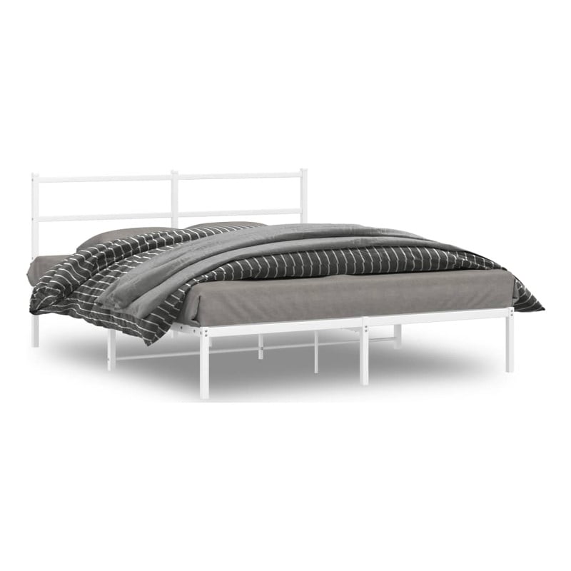 Bowery Hill Powder-Coated Steel King Size Bed Frame in White
