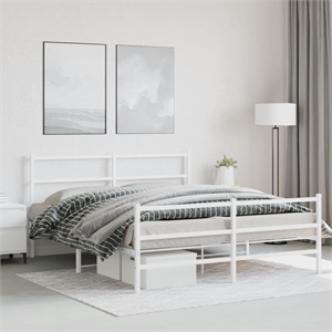Bowery Hill Powder-Coated Steel King Size Bed Frame in White