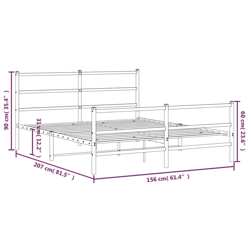 Bowery Hill Powder-Coated Steel King Size Bed Frame in White