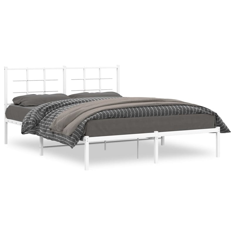 Bowery Hill Powder-Coated Steel King Size Bed Frame in White