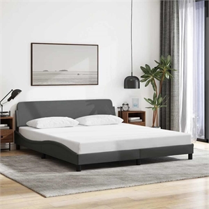 Bowery Hill Contemporary Solid Pine Wood Bed Frame in Dark Gray