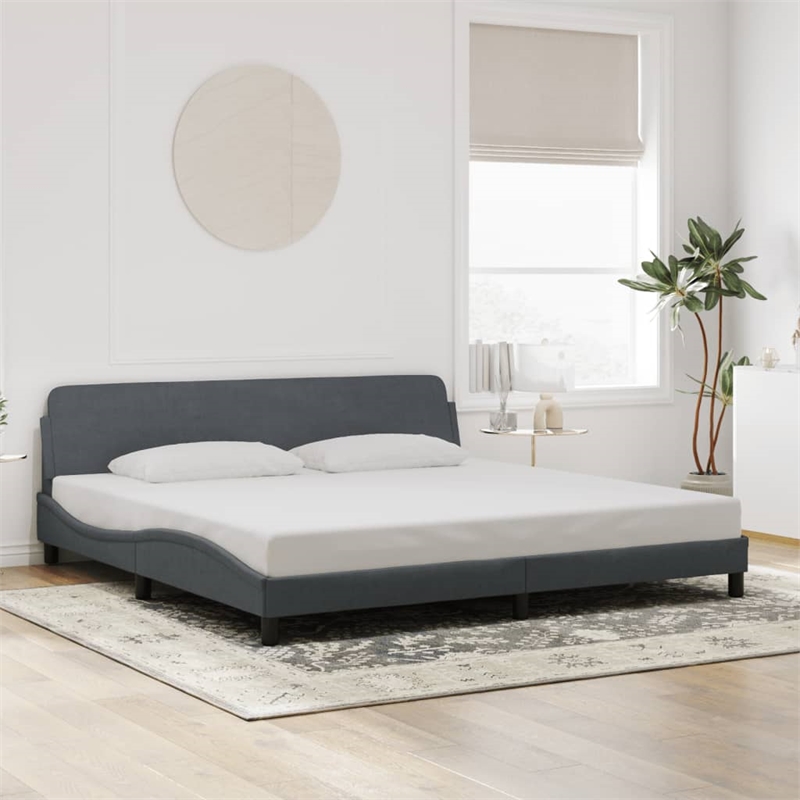 Bowery Hill Contemporary Solid Pine Wood Bed Frame in Dark Grey