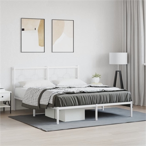 Bowery Hill Powder-Coated Steel King Size Bed Frame in White