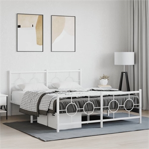 Bowery Hill Powder-Coated Steel King Size Bed Frame in White