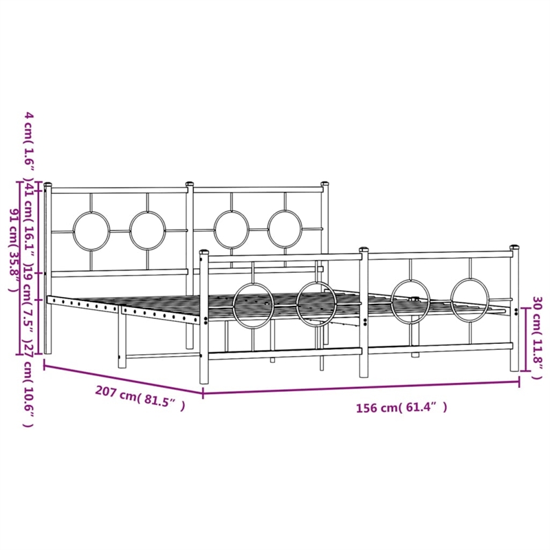 Bowery Hill Powder-Coated Steel King Size Bed Frame in White