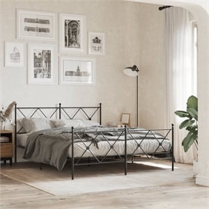 Bowery Hill Rectangular Powder-Coated Steel King Bed Frame in Black