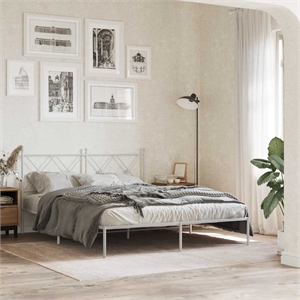 Bowery Hill Powder-Coated Steel King Size Bed Frame in White