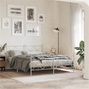 Bowery Hill Contemporary Rectangular Steel King Bed Frame in White