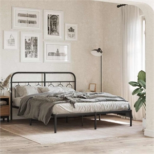 Bowery Hill Rectangular Powder-Coated Steel King Bed Frame in Black