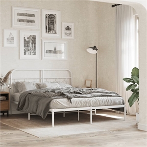 Bowery Hill Contemporary Rectangular Steel King Bed Frame in White