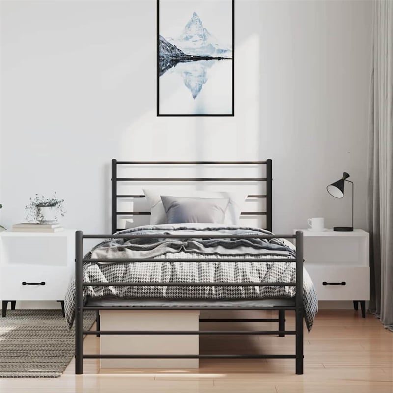 Bowery Hill Contemporary Powder-Coated Steel Twin Bed Frame in Black