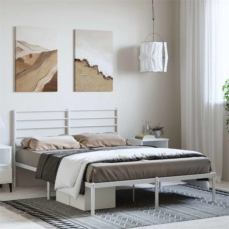 Bowery Hill Powder-Coated Steel King Size Bed Frame in White