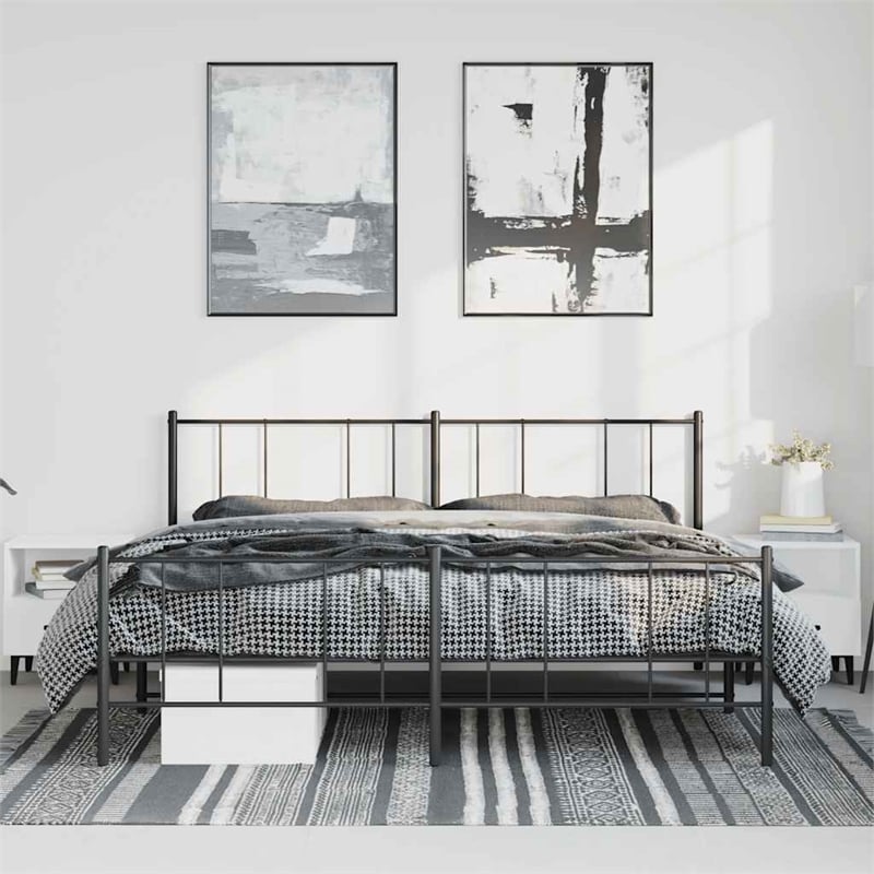 Bowery Hill Contemporary 72 x 84 Powder-Coated Steel Bed Frame in Black