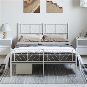 Bowery Hill Powder-Coated Steel King Size Bed Frame in White