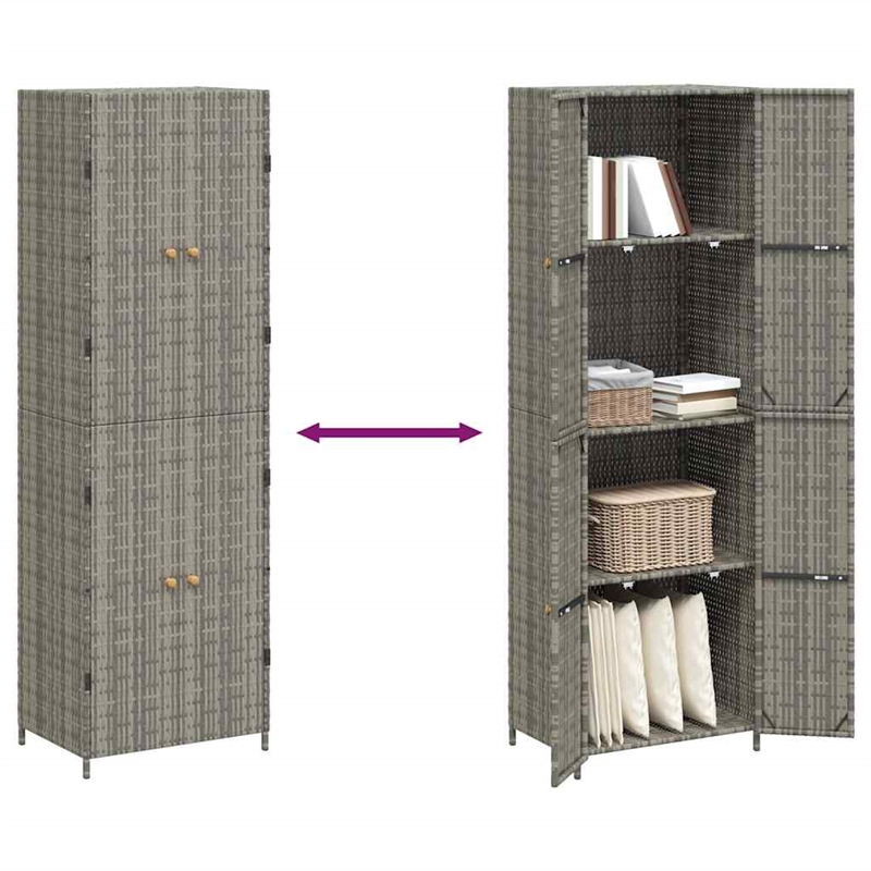 Bowery Hill Contemporary Rattan Garden Storage Cabinet in Gray