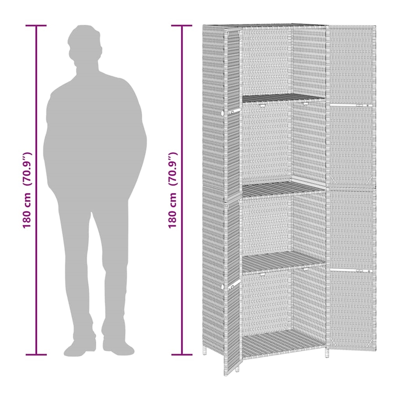 Bowery Hill Contemporary Rattan Garden Storage Cabinet in Gray