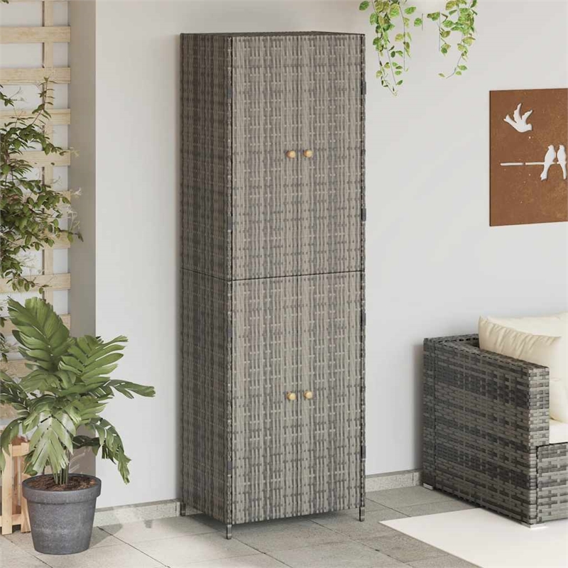 Bowery Hill Contemporary Rattan Garden Storage Cabinet in Gray