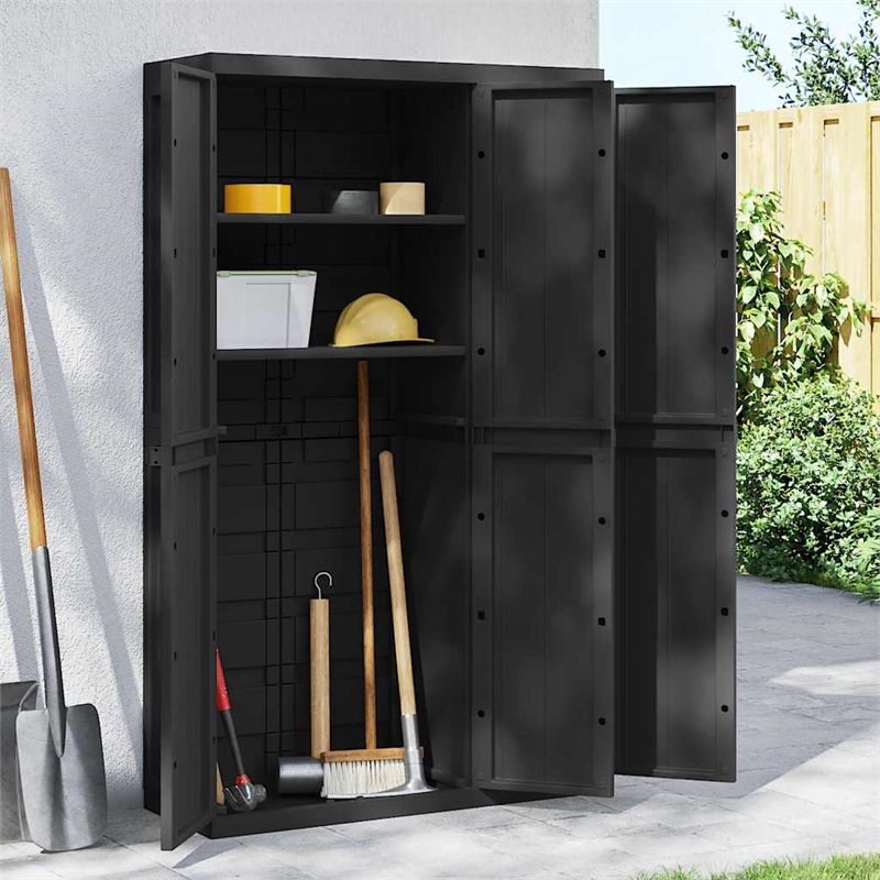 Bowery Hill Contemporary Polypropylene Outdoor Storage Cabinet in Black