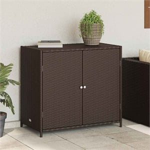 Bowery Hill Contemporary Rattan Garden Storage Cabinet in Brown