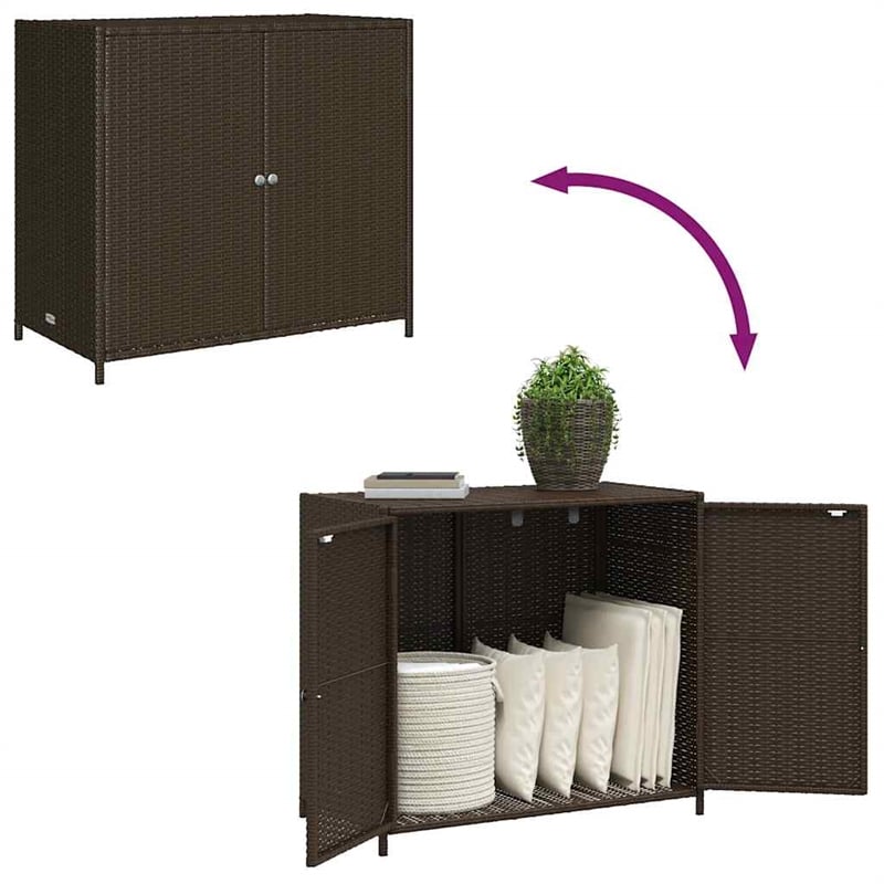 Bowery Hill Contemporary Rattan Garden Storage Cabinet in Brown
