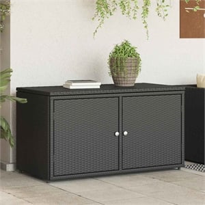 Bowery Hill Contemporary Rattan Garden Storage Cabinet in Black