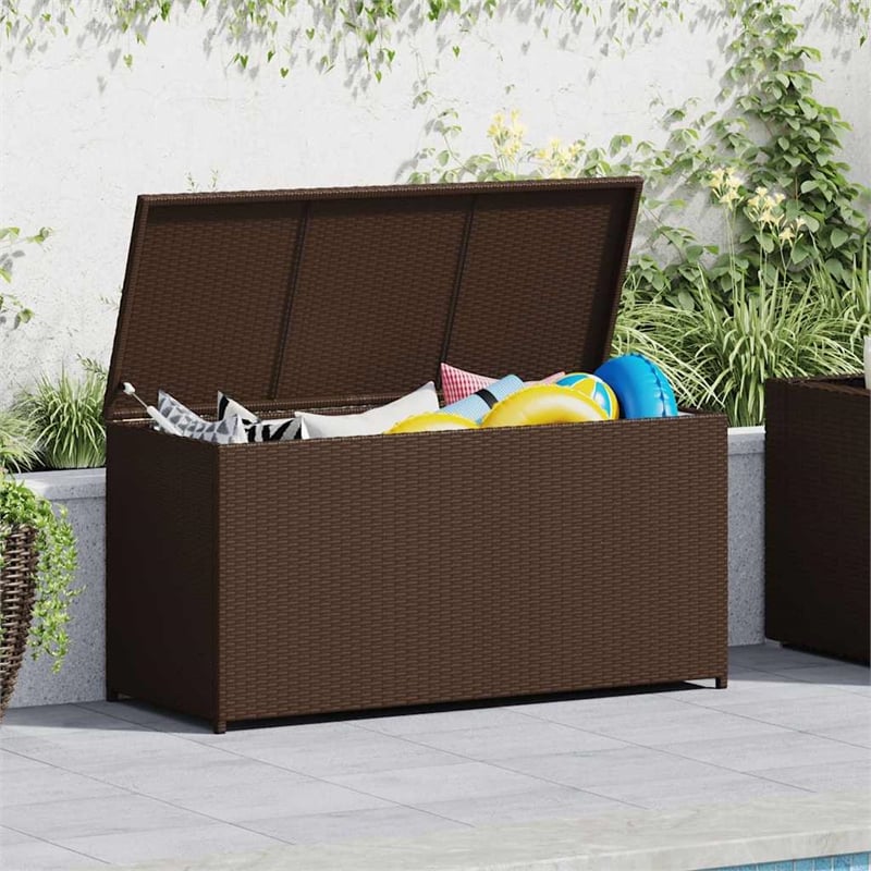Bowery Hill Contemporary Rattan Storage Chest in Brown Finish