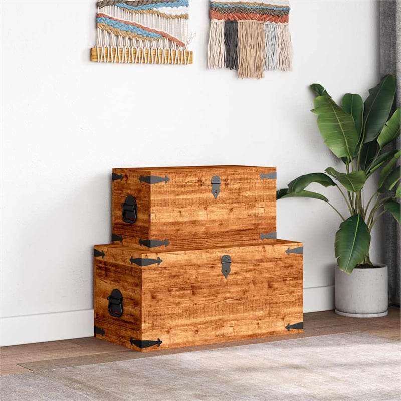Bowery Hill Multiple Sizes Rough Mango Wood Storage Box in Brown