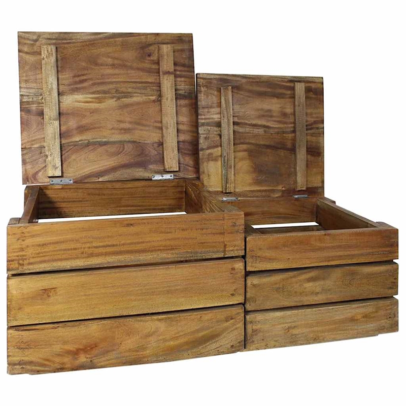 Bowery Hill Contemporary Solid Mahogany Wood Storage Crate in Natural