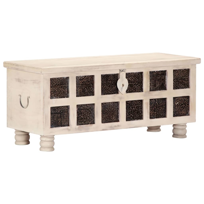 Bowery Hill Contemporary Solid Acacia Wood Storage Box in White