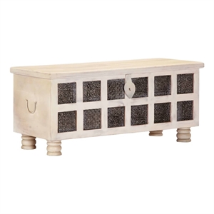 Bowery Hill Contemporary Solid Acacia Wood Storage Box in White