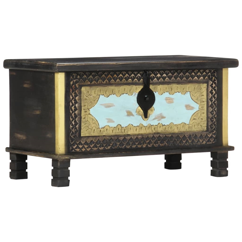 Bowery Hill Solid Mango Wood Metal Storage Chest in Black Gold Blue