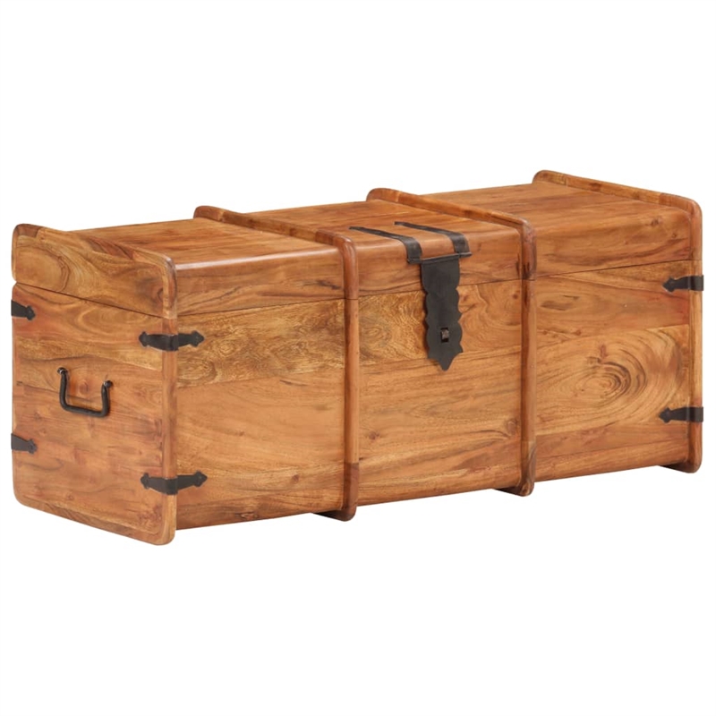 Bowery Hill Standard Solid Acacia Wood Iron Storage Chest in Brown