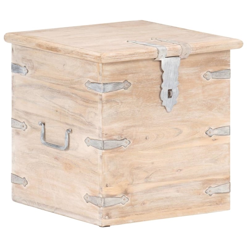 Bowery Hill Square White Solid Acacia Wood with Iron Chest in White