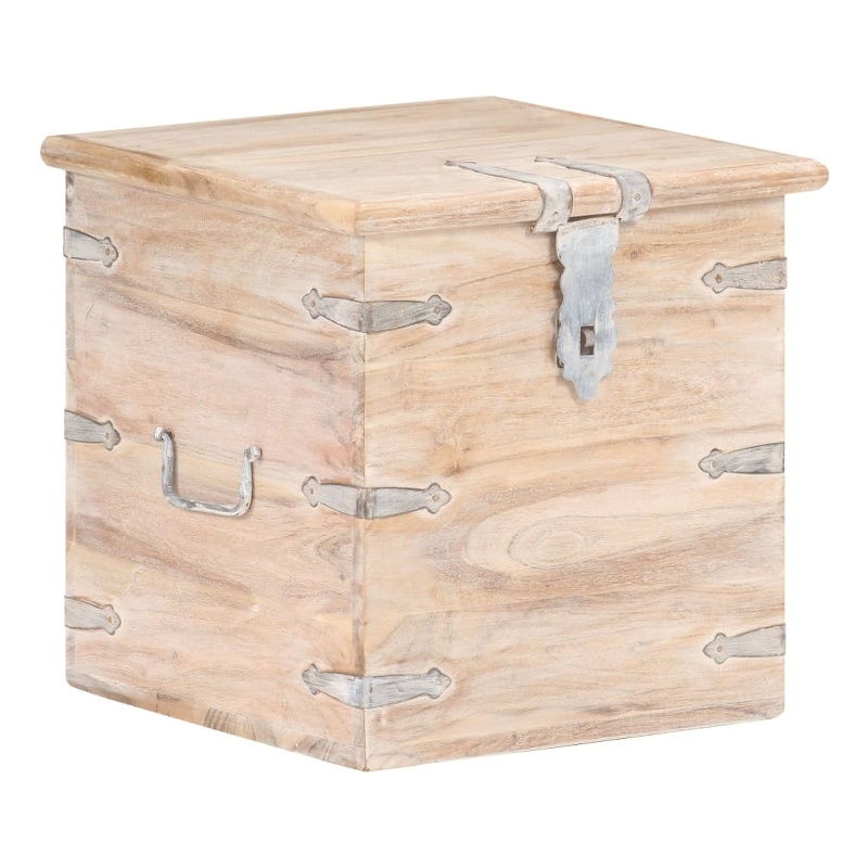 Bowery Hill Square White Solid Acacia Wood with Iron Chest in White