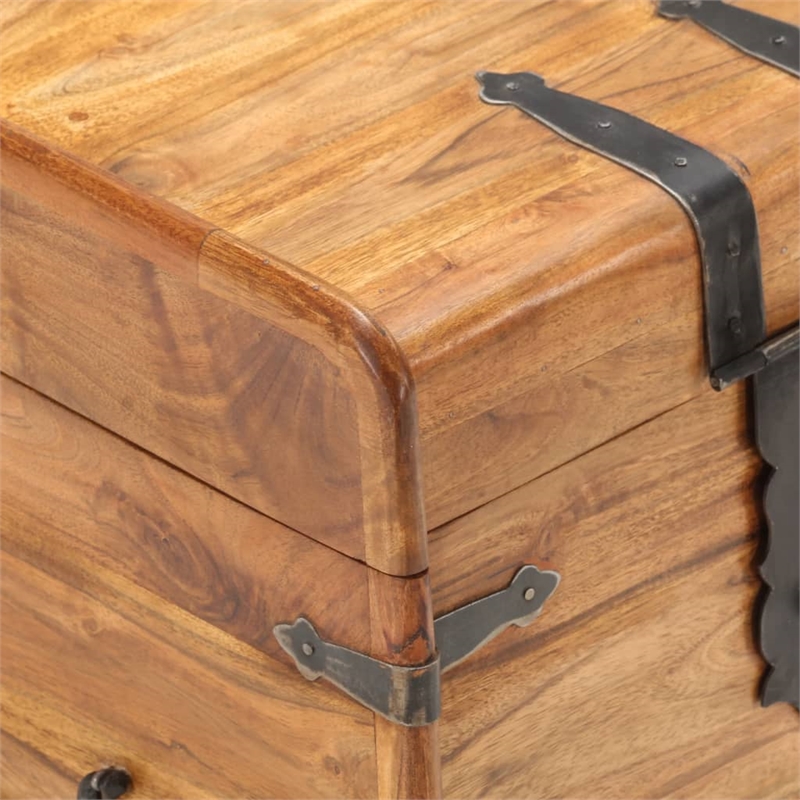 Bowery Hill Contemporary Square Solid Acacia Wood Chest in Brown