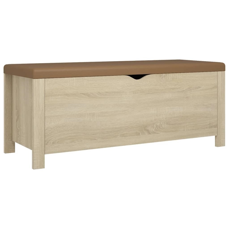 Bowery Hill Engineered Wood Storage Box with Faux Leather in Sonoma Oak