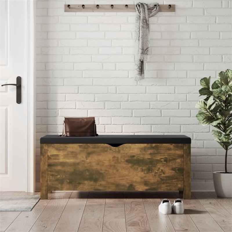 Bowery Hill Standard Engineered Wood Storage Box w/ Faux Leather in Smoked Oak